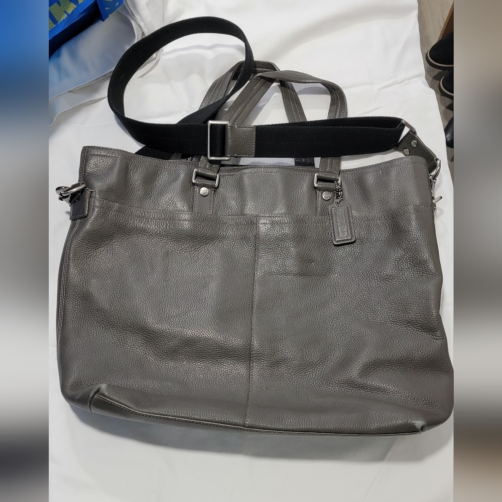 Coach Gray Leather Messenger Bag with Adjustable Straps